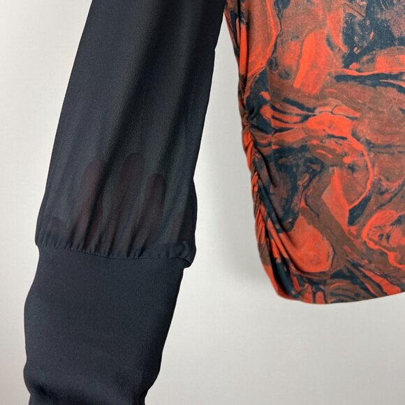 Iris Setlakwe Blouse Top Womens Large Ruched Silk Blend Sheer Long Sleeve Artsy - Picture 6 of 15